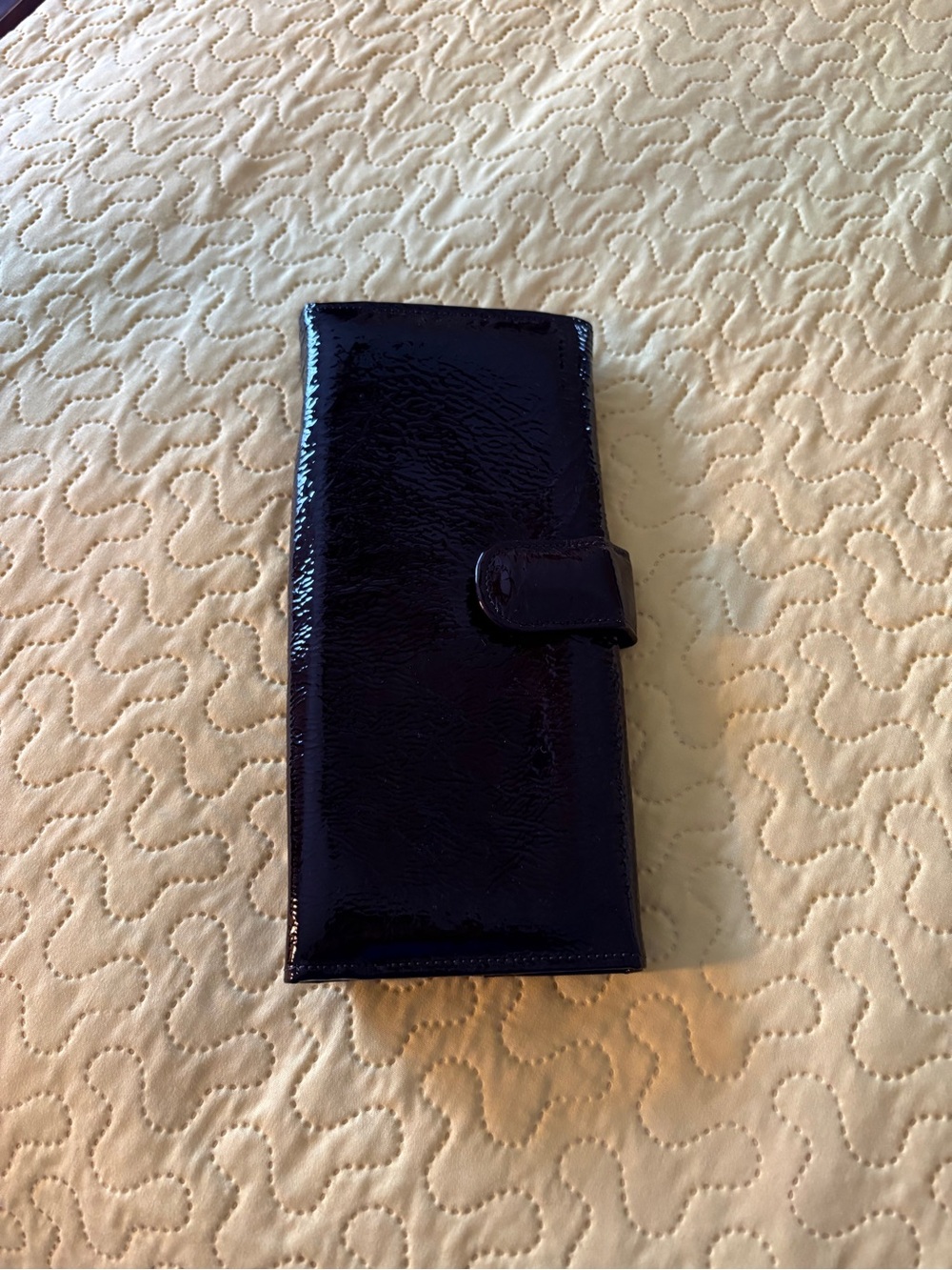 Glossy Patent Leather Wallet Clutch - Deep brown